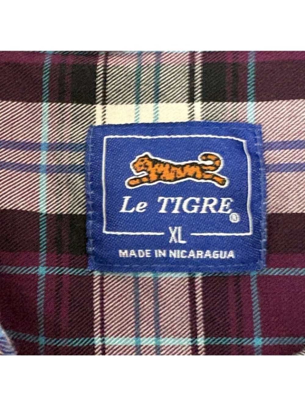 Le Tigre Purple Plaid Flannel Button Front Long Sleeve Shirt - Picture 8 of 14